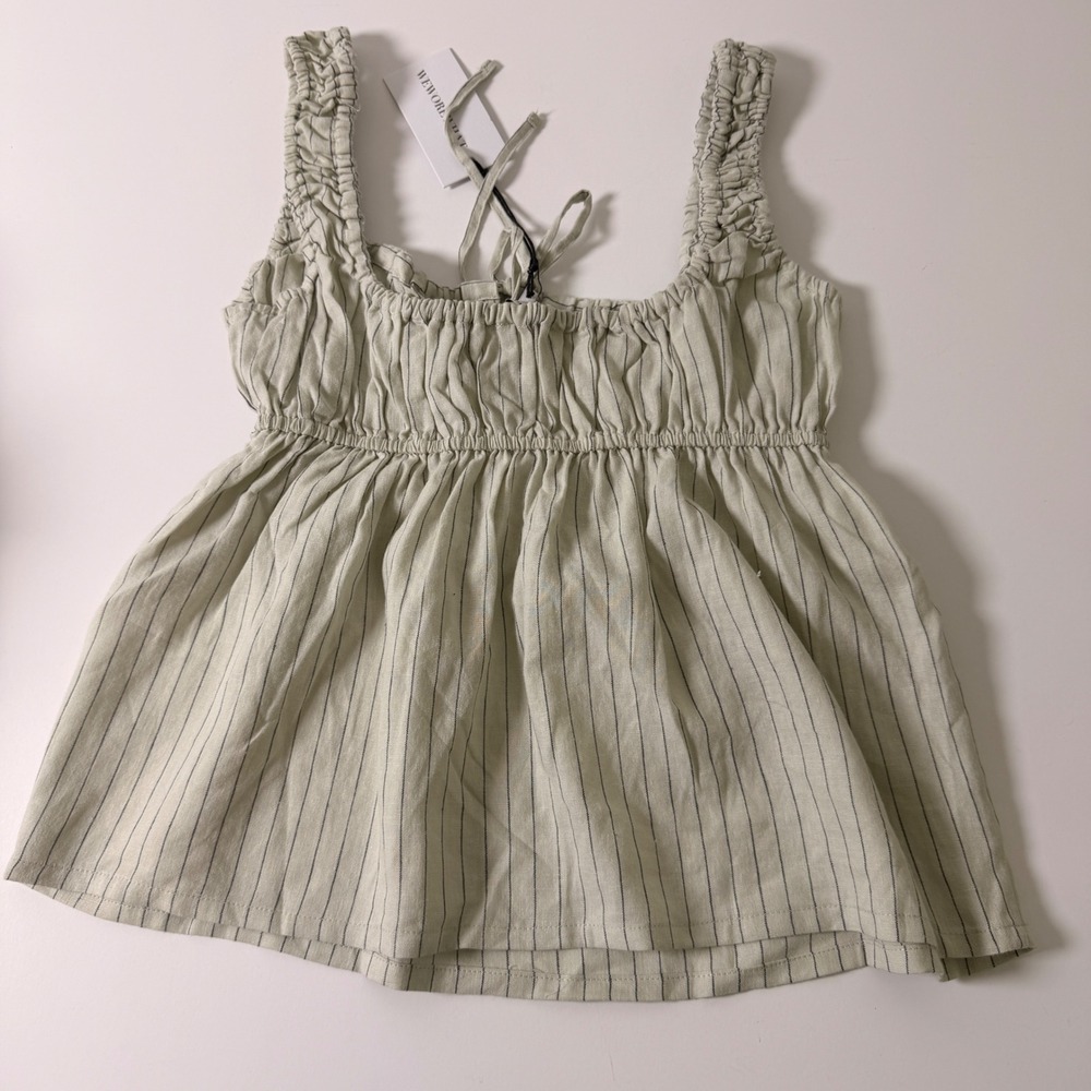 WeWoreWhat Tie Front Cami Top Sage Multi Stripe Smocked Strap XS - Picture 5 of 5